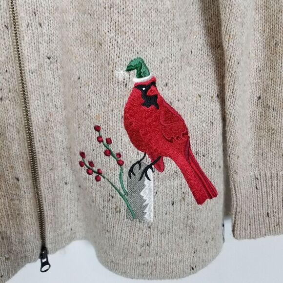 Woolrich Women Cardigan Stone Heather Wool Blend Full Zip Cardigan Sweater Sz M - Picture 4 of 7